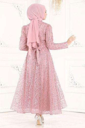 moda selvim 6421YG95 الزهري فساتين سهره - Thumbnail