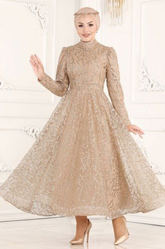moda selvim Evening Wear 6421YG95 Gold - Thumbnail