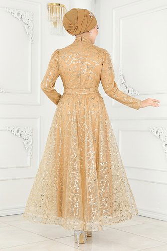 moda selvim Evening Wear 6421YG95 Gold - Thumbnail