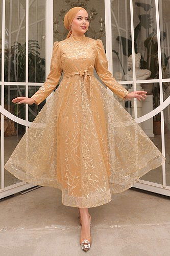 moda selvim Evening Wear 6421YG95 Gold - Thumbnail