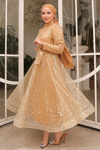 moda selvim Evening Wear 6421YG95 Gold - Thumbnail