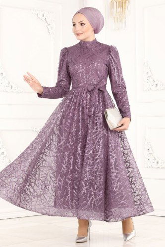 moda selvim Evening Wear 6421YG95 Lilac - Thumbnail