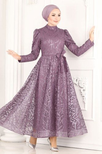 moda selvim Evening Wear 6421YG95 Lilac - Thumbnail