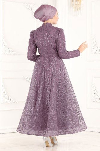 moda selvim 6421YG95 ارجواني فاتح فساتين سهره - Thumbnail