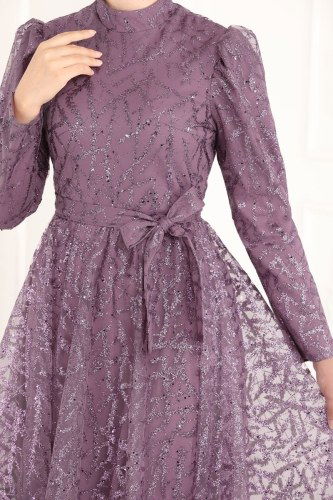 moda selvim 6421YG95 ارجواني فاتح فساتين سهره - Thumbnail