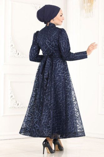 moda selvim Evening Wear 6421YG95 Navy Blue - Thumbnail