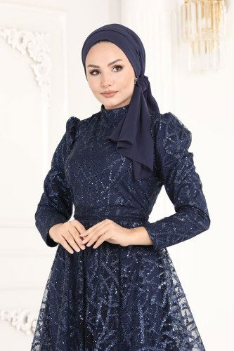 moda selvim Evening Wear 6421YG95 Navy Blue - Thumbnail