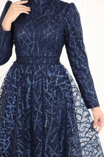 moda selvim Evening Wear 6421YG95 Navy Blue - Thumbnail