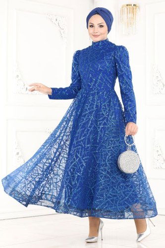 moda selvim Evening Wear 6421YG95 Saxe - Thumbnail