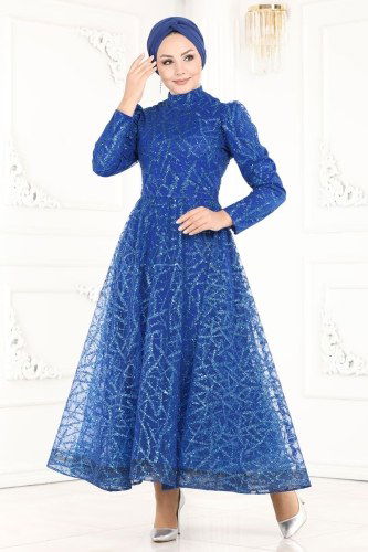 moda selvim Evening Wear 6421YG95 Saxe - Thumbnail