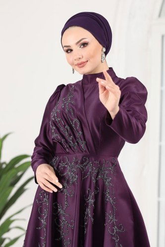 moda selvim 6435YG95 ارجواني فساتين سهره - Thumbnail
