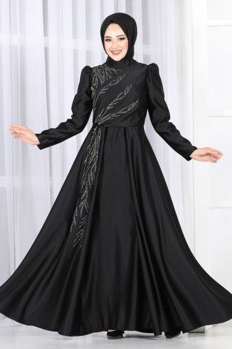 moda selvim Evening Wear 6448YG95 Black - Thumbnail