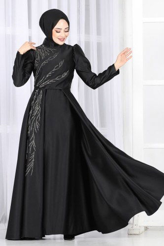 moda selvim Evening Wear 6448YG95 Black - Thumbnail
