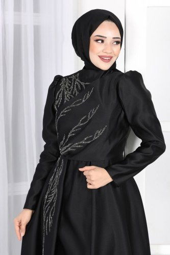 moda selvim Evening Wear 6448YG95 Black - Thumbnail