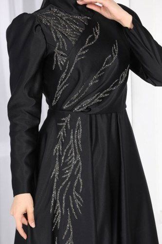moda selvim Evening Wear 6448YG95 Black - Thumbnail