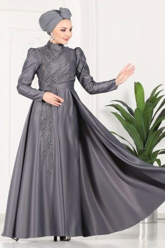 moda selvim 6448YG95 الفضي فساتين سهره - Thumbnail