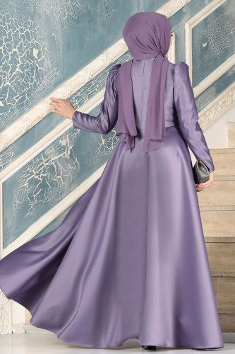 moda selvim 6448YG95 ارجواني فاتح فساتين سهره - Thumbnail