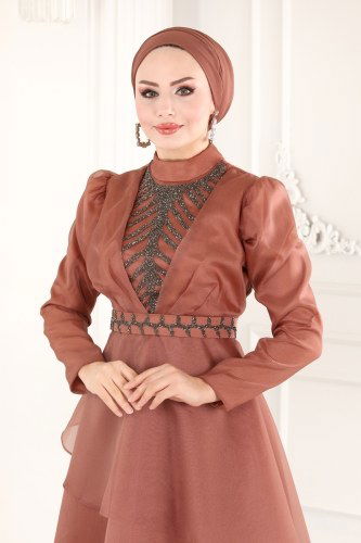 moda selvim Evening Wear 6449YG95 Copper - Thumbnail