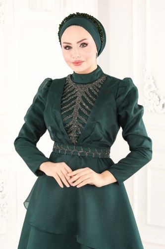 moda selvim Evening Wear 6449YG95 Emerald - Thumbnail