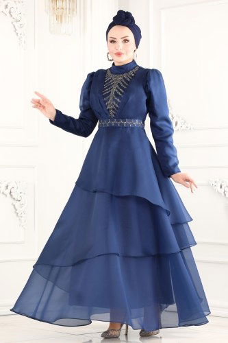moda selvim Evening Wear 6449YG95 Navy Blue - Thumbnail