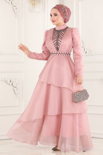 moda selvim Evening Wear 6449YG95 Powder - Thumbnail