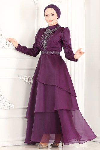 moda selvim Evening Wear 6449YG95 Purple - Thumbnail