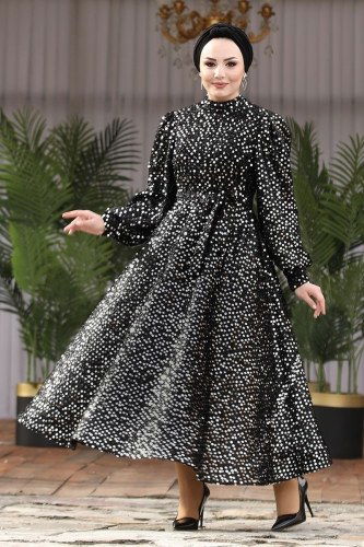 moda selvim Evening Wear 6455YG95 Black&Silver - Thumbnail