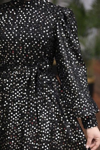 moda selvim Evening Wear 6455YG95 Black&Silver - Thumbnail