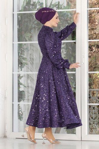 moda selvim Evening Wear 6455YG95 Purple - Thumbnail