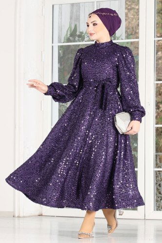 moda selvim Evening Wear 6455YG95 Purple - Thumbnail