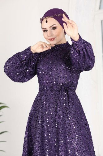 moda selvim Evening Wear 6455YG95 Purple - Thumbnail