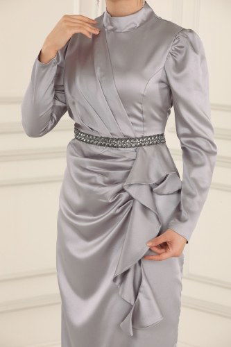 moda selvim Evening Wear 6456YG95 Gray - Thumbnail