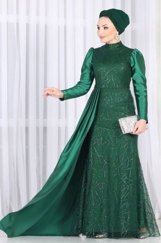moda selvim 6457YG95 الزيتي فساتين سهره - Thumbnail