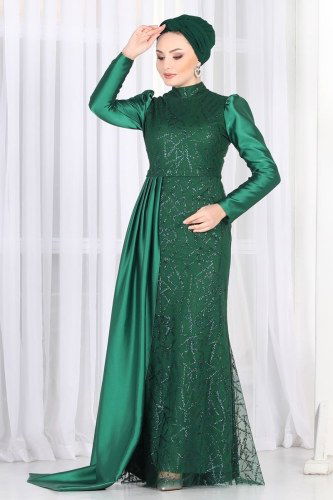 moda selvim 6457YG95 الزيتي فساتين سهره - Thumbnail