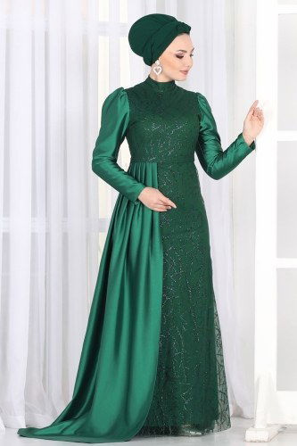 moda selvim 6457YG95 الزيتي فساتين سهره - Thumbnail