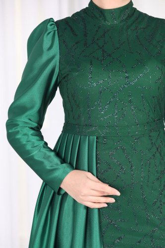 moda selvim 6457YG95 الزيتي فساتين سهره - Thumbnail