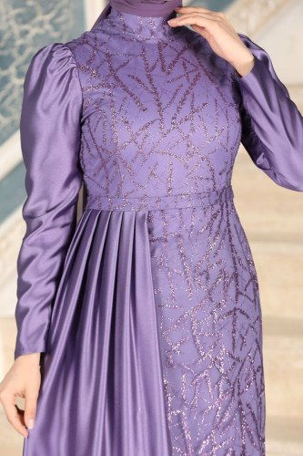 moda selvim Evening Wear 6457YG95 Lilac - Thumbnail