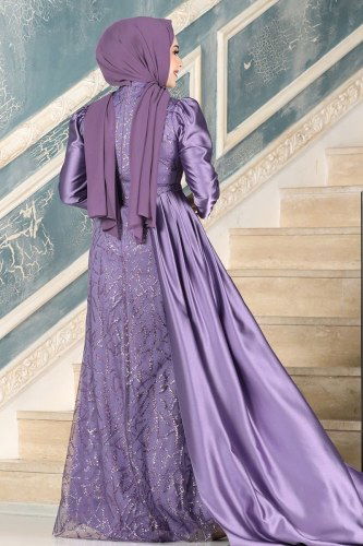 moda selvim Evening Wear 6457YG95 Lilac - Thumbnail