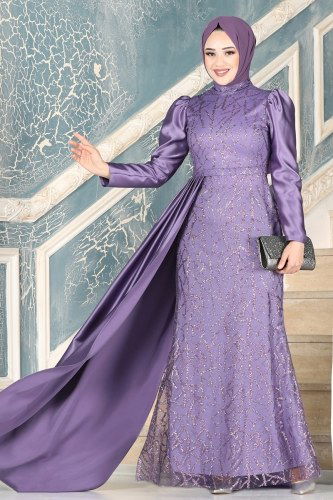 moda selvim Evening Wear 6457YG95 Lilac - Thumbnail