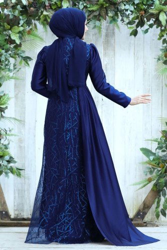 moda selvim Evening Wear 6457YG95 Navy Blue - Thumbnail