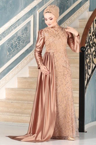 moda selvim Evening Wear 6457YG95 Powder Mink - Thumbnail