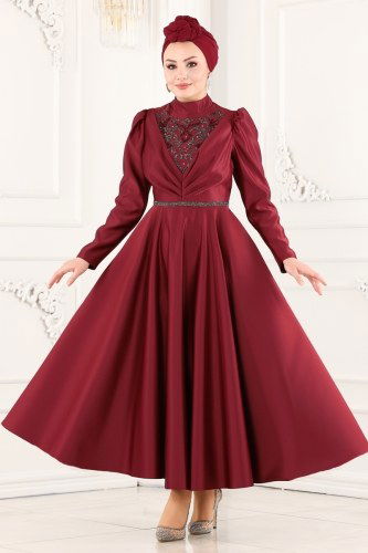 moda selvim 6459YG95 الخمري فساتين سهره - Thumbnail