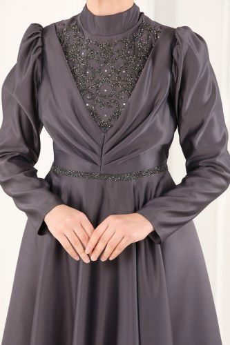 moda selvim 6459YG95 الفضي فساتين سهره - Thumbnail