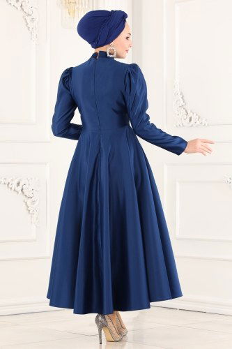 moda selvim Evening Wear 6459YG95 Navy Blue - Thumbnail