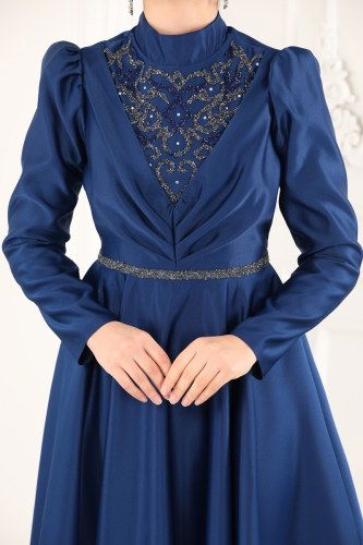 moda selvim Evening Wear 6459YG95 Navy Blue - Thumbnail