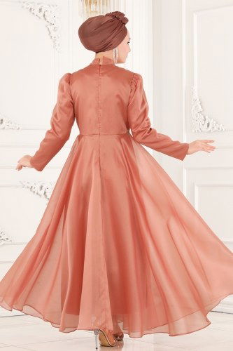 moda selvim 6460YG95 بسكويتي فساتين سهره - Thumbnail