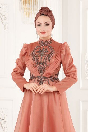 moda selvim 6460YG95 بسكويتي فساتين سهره - Thumbnail