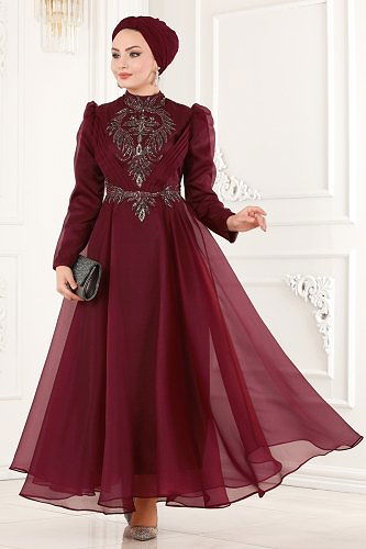 moda selvim Evening Wear 6460YG95 Claret Red - Thumbnail