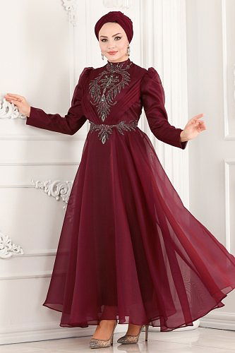 moda selvim Evening Wear 6460YG95 Claret Red - Thumbnail