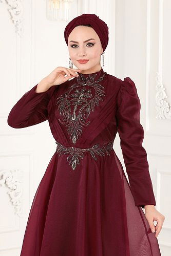 moda selvim Evening Wear 6460YG95 Claret Red - Thumbnail